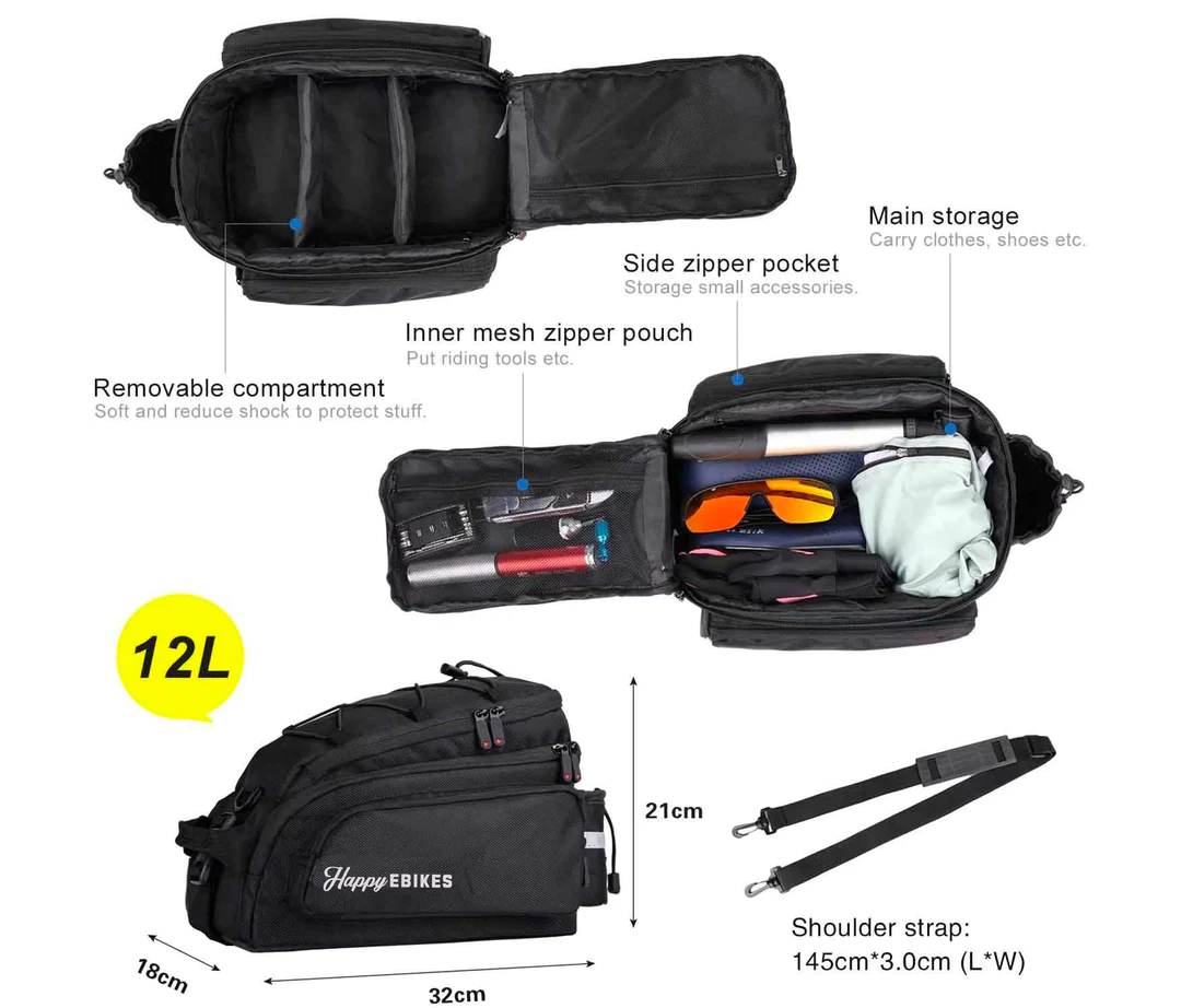 Bike Bag Rear Rack Pannier with Waterproof Cover - 17L